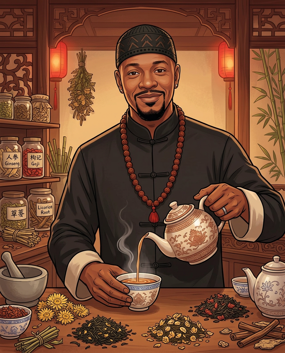 Illustrated portrait of Timothy, master herbalist